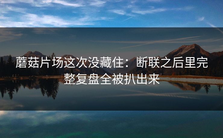 蘑菇片场这次没藏住:断联之后里完整复盘全被扒出来